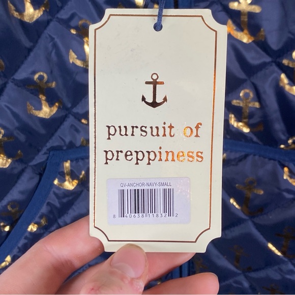 Simply Southern NWT Womens Size Small Full Zip Anchor Print Vest Navy Blue Gold - Picture 5 of 10